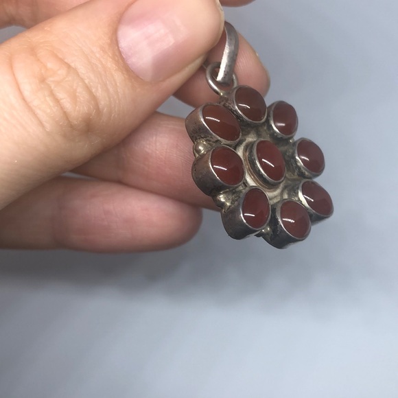 Sterling Silver Carnelian Flower Pendant - Picture 3 of 4